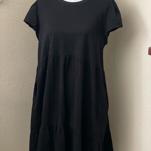 Time and Tru Black Dress Crew Neck with Cap Sleeves and Pocket